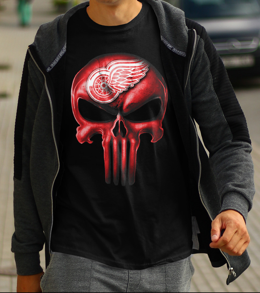 Detroit Red Wings Skull Punisher Crossover T-Shirt