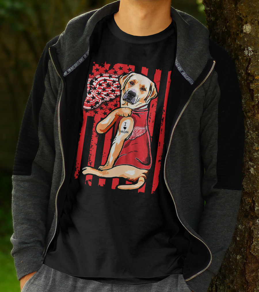 Labrador Retriever I Love Mom Detroit Red Wings Fan T-Shirt