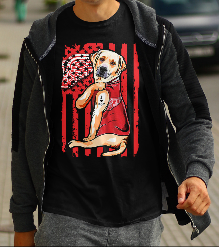 Labrador Retriever I Love Mom Detroit Red Wings Fan T-Shirt