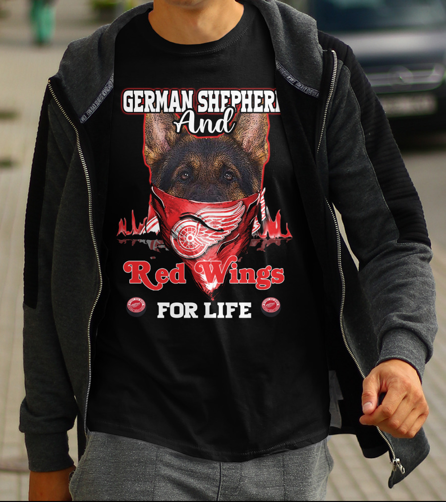 German Shepherd And Red Wings For Life T-Shirt