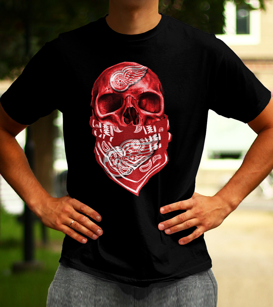 Skull With Detroit Red Wings Bandana T-Shirt