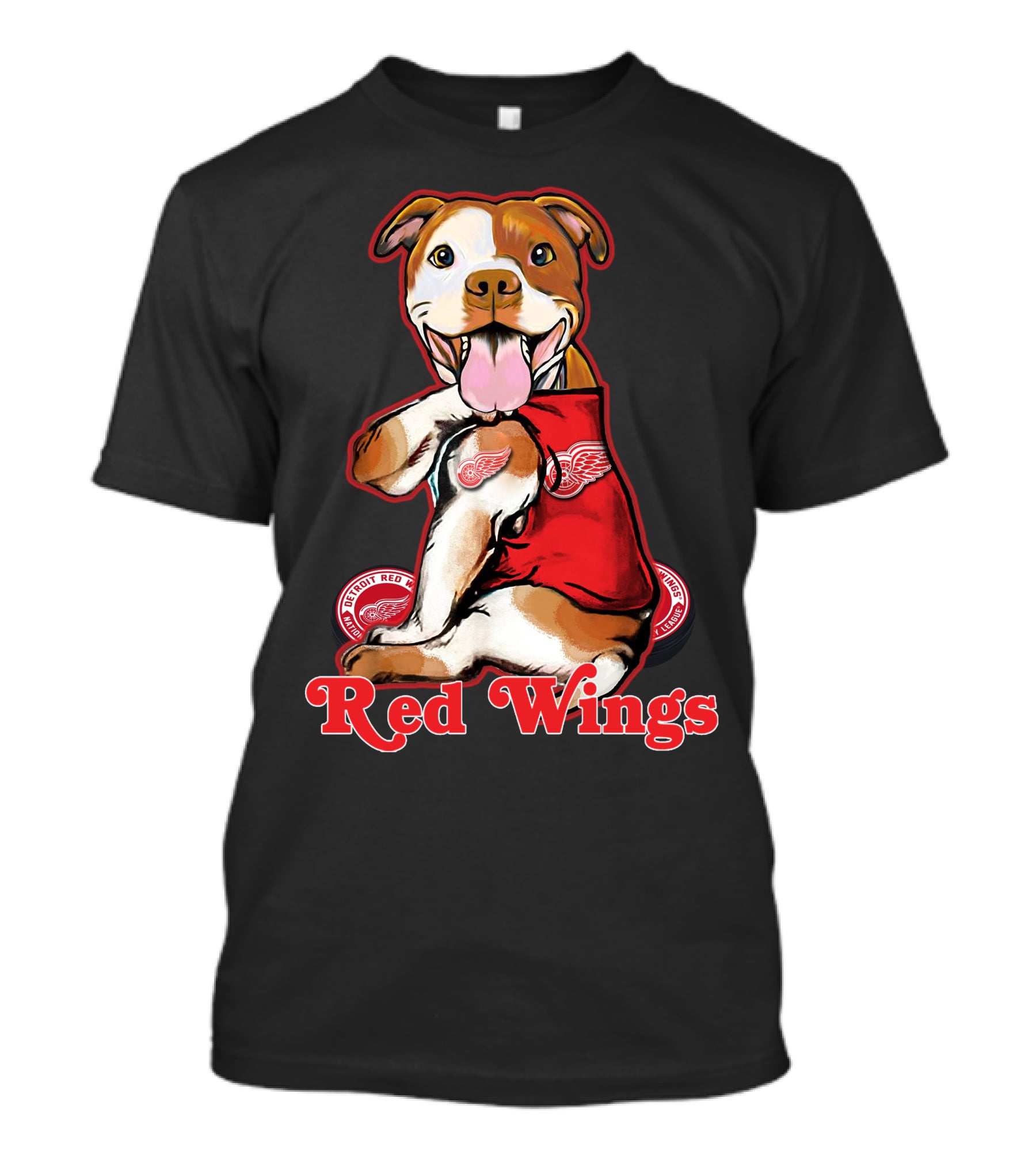 Pittbull Wearing Detroit Red Wings Gear Red Wings T-Shirt