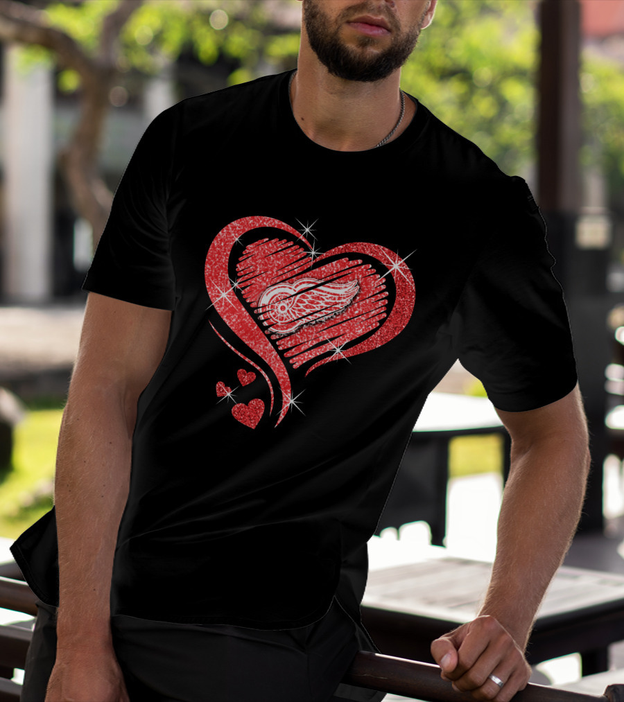 Heart Diamond Glitter Detroit Red Wings T-Shirt