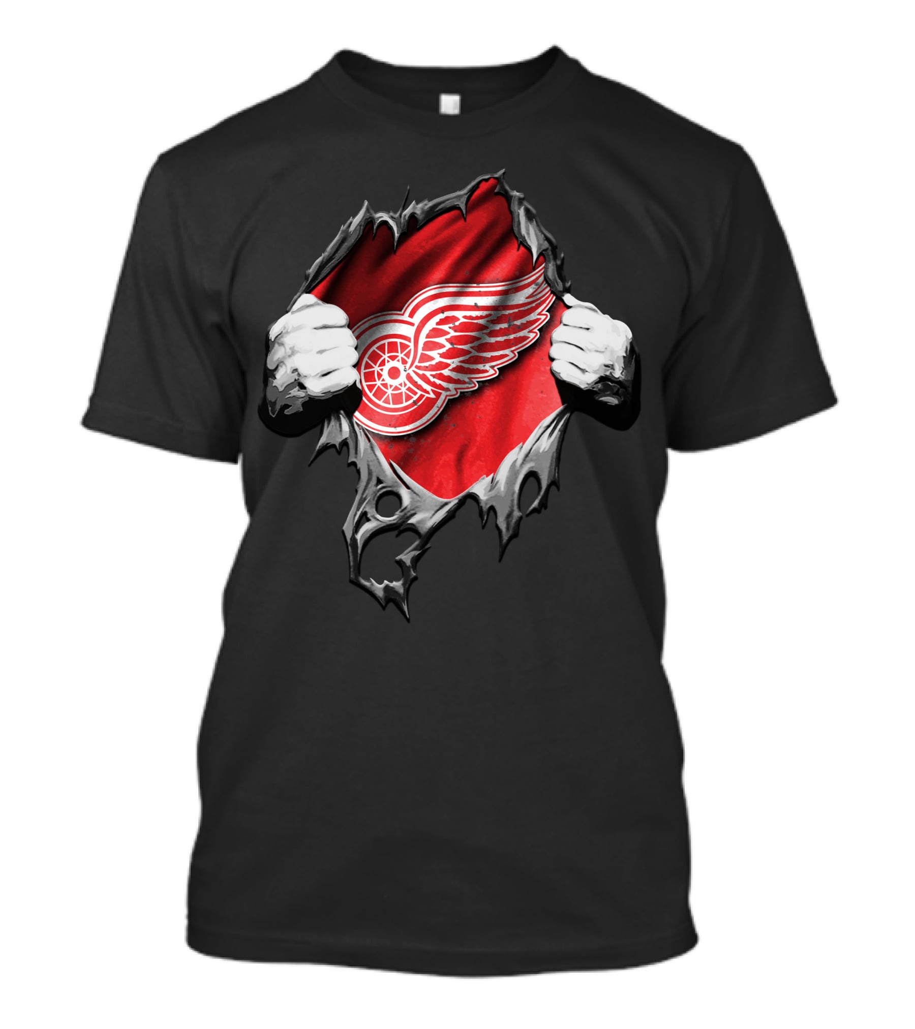 Detroit Red Wings Hockey Emblem Behind Ripped Fabric Peeking Out T-Shirt