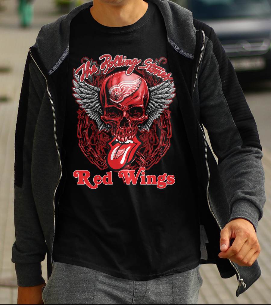 The Rolling Stones Skull With Detroit Red Wings Wings And Tongue T-Shirt