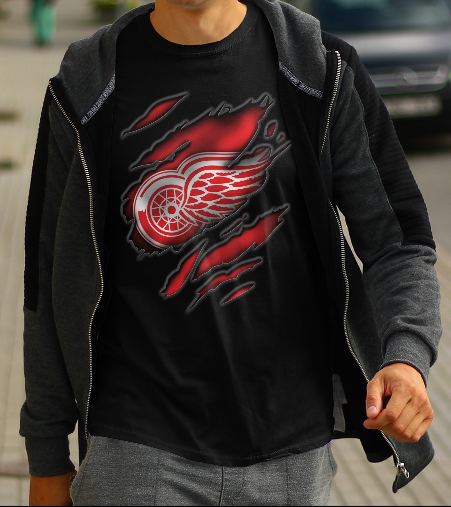 Torn Detroit Red Wings Logo Claw Marks T-Shirt