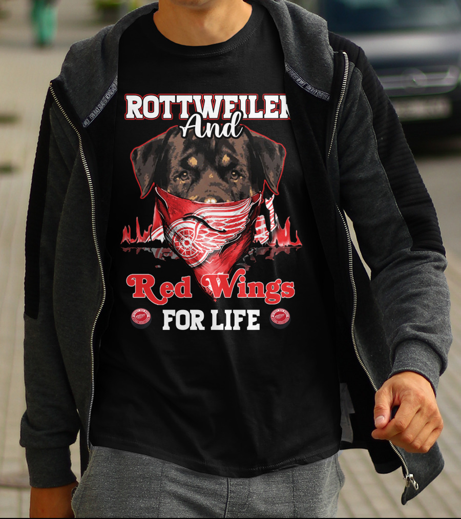 Rottweiler And Red Wings For Life Detroit T-Shirt