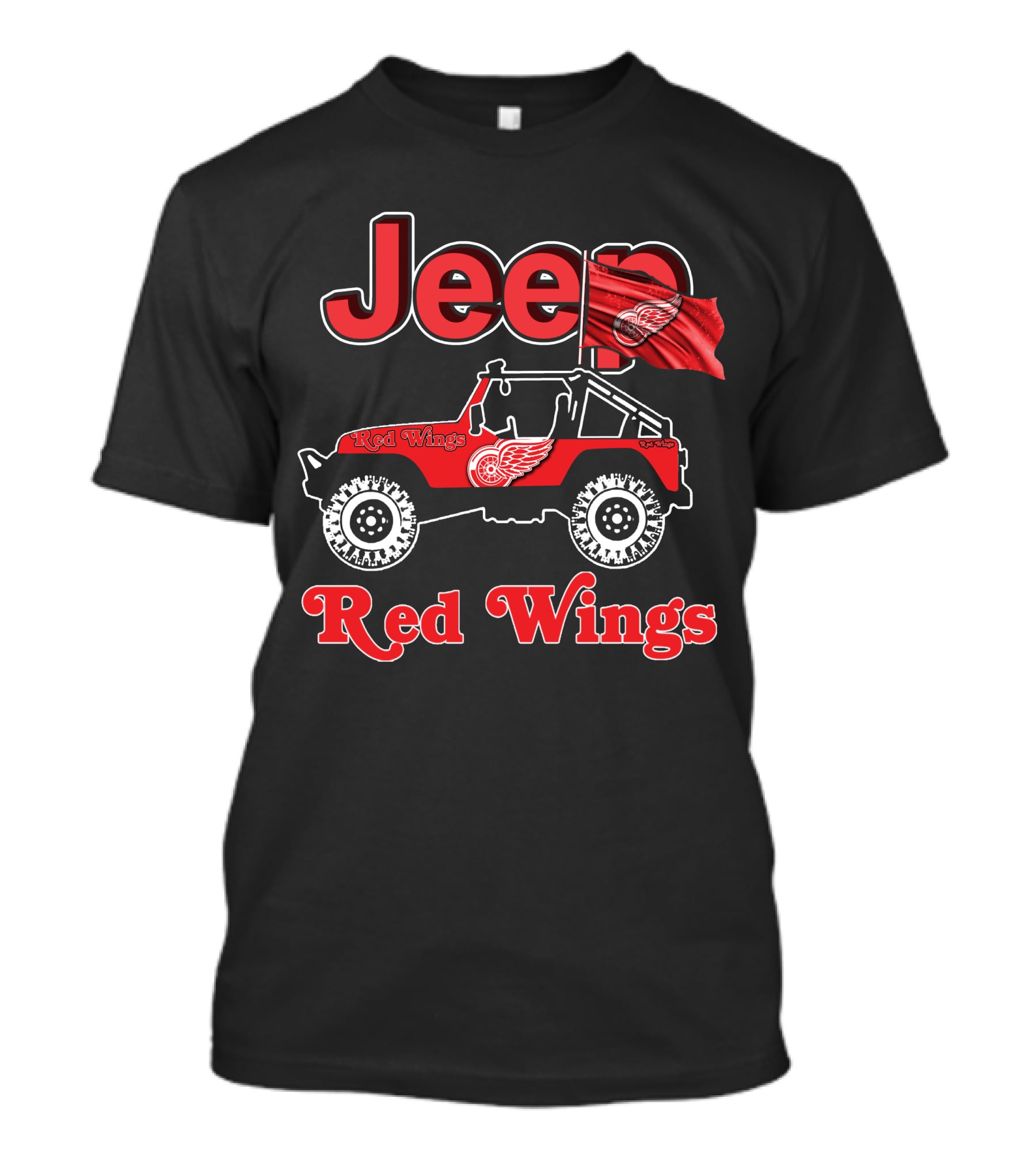 Jeep Red Wings Detroit Flag T-Shirt