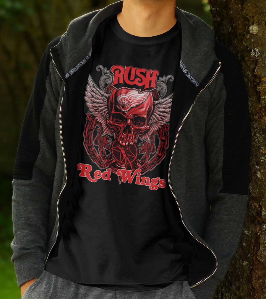 Rush Red Wings Skull Wings Chain T-Shirt