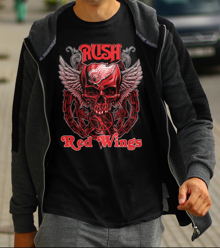 Rush Red Wings Skull Wings Chain T-Shirt