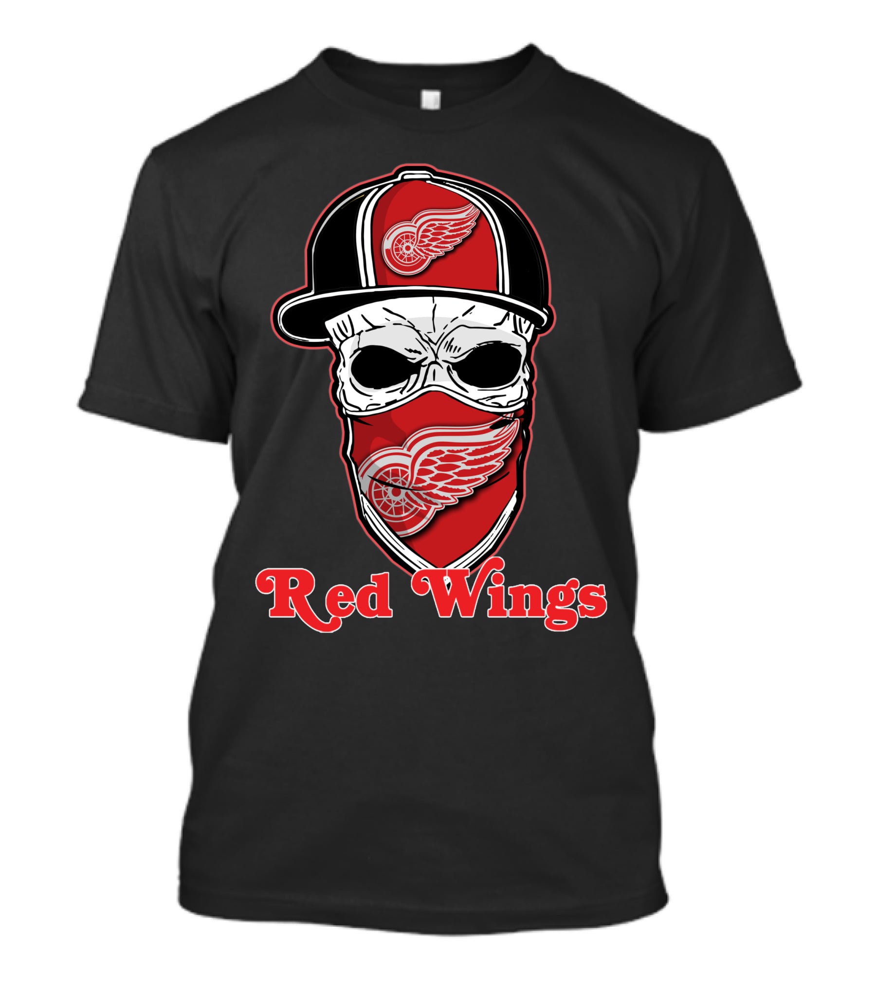 Detroit Red Wings Skull Hat Iconic Wings T-Shirt