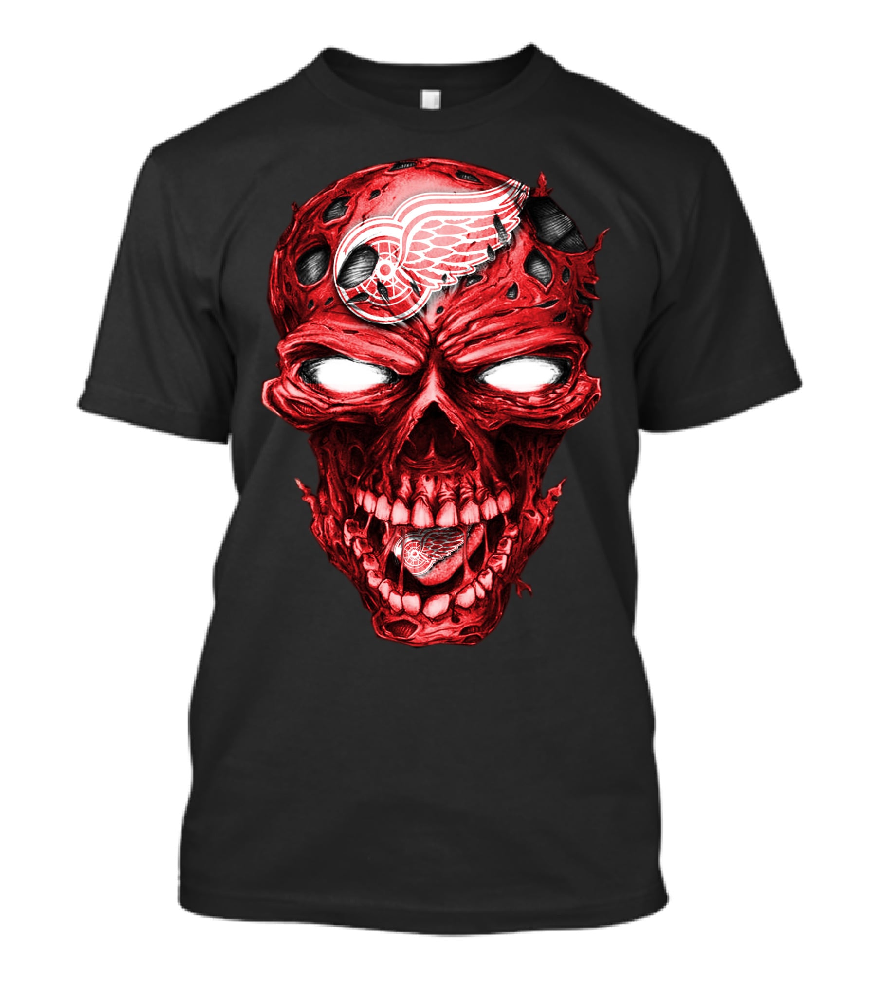 Detroit Red Wings Skull Helmet Hockey Emblem T-Shirt