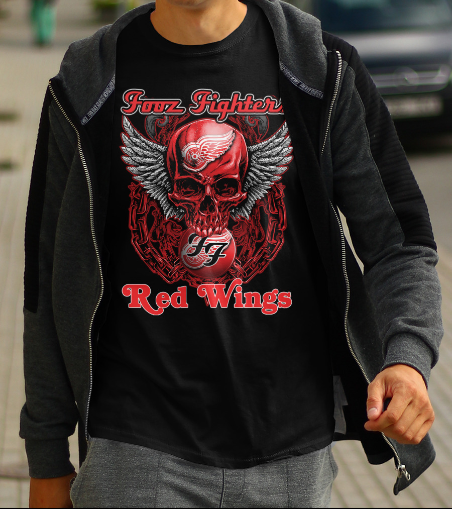 Fooz Fighters Detroit Red Wings Skull Wings T-Shirt