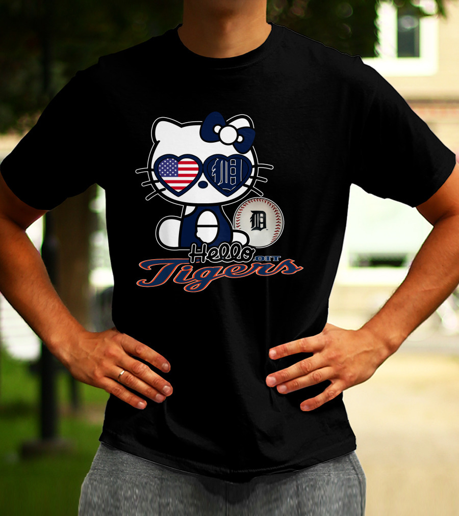 Hello Kitty Detroit Tigers American Flag Baseball T-Shirt