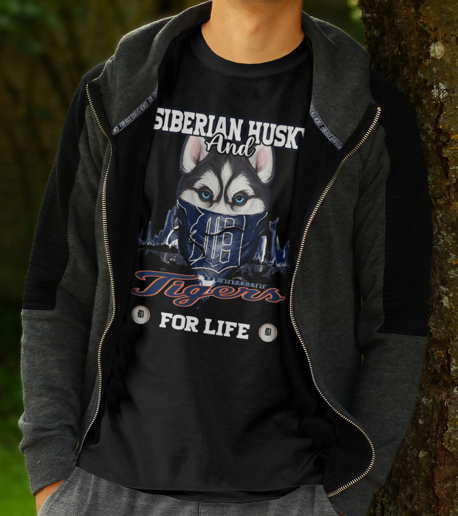 Siberian Husky And Detroit Tigers For Life T-Shirt