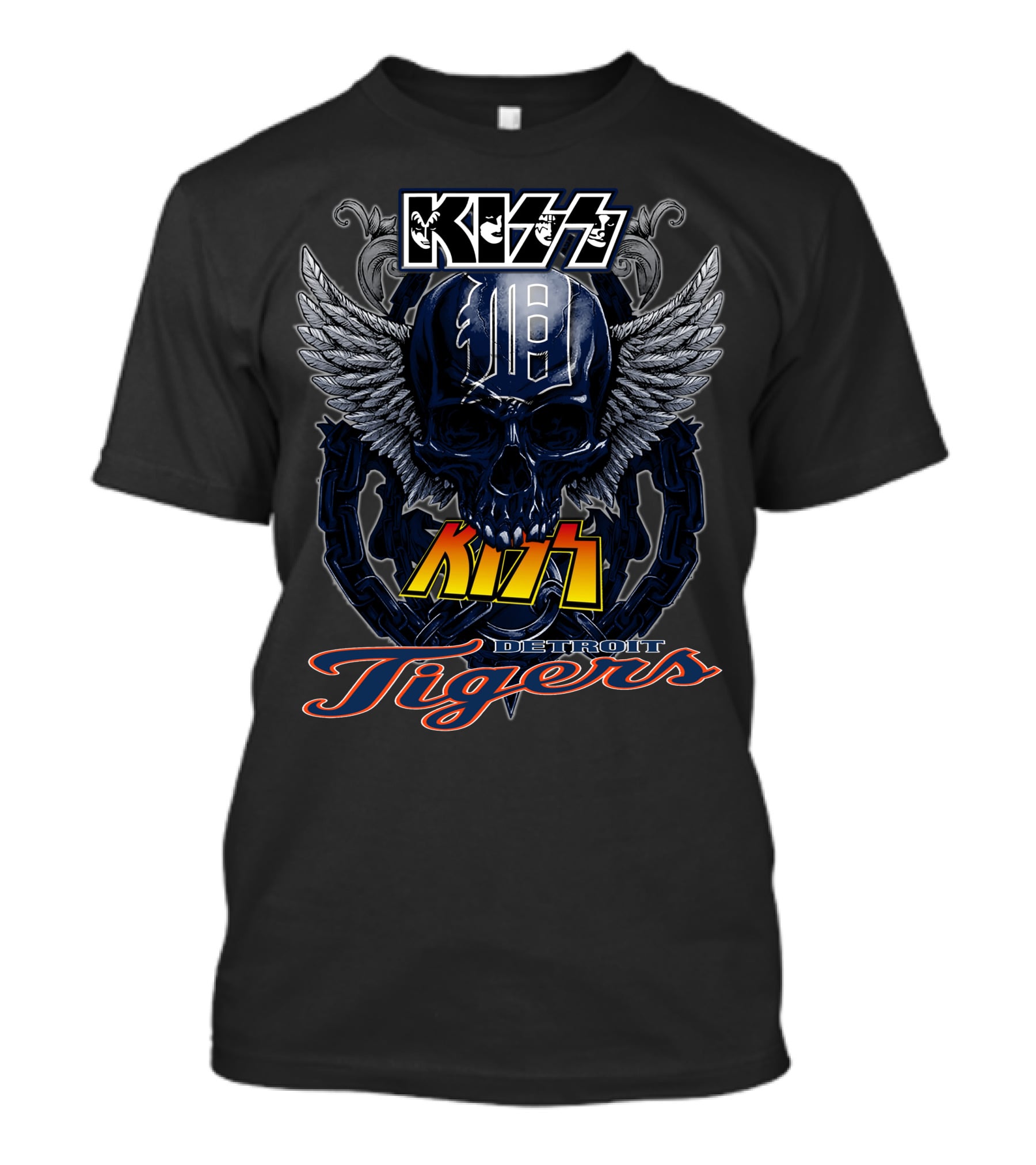 Kiss Detroit Tigers Skull With Wings And Chain T-Shirt