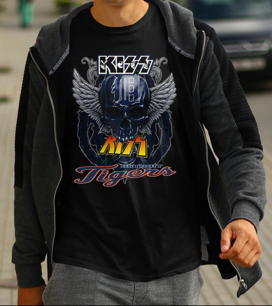 Kiss Detroit Tigers Skull With Wings And Chain T-Shirt