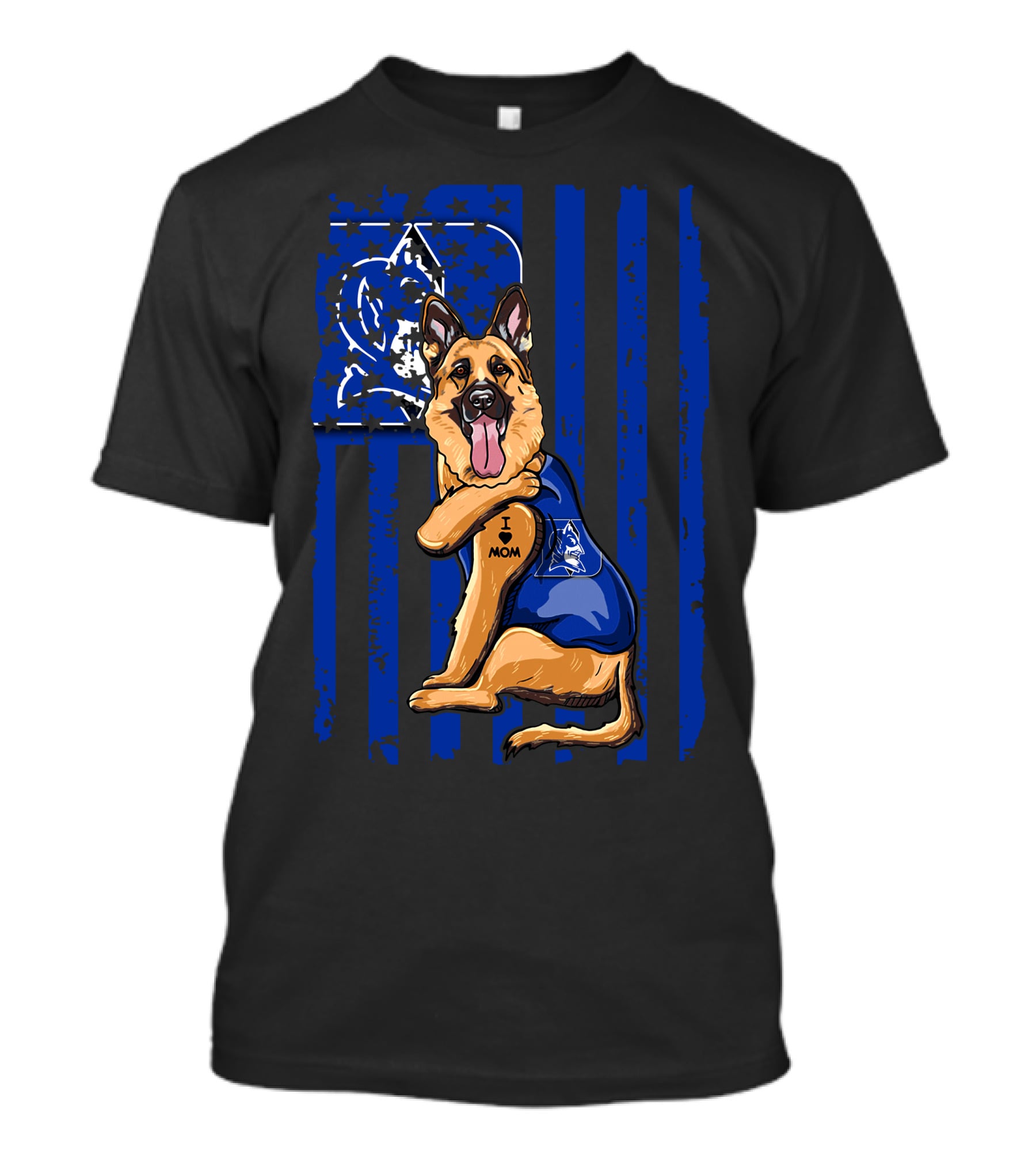 German Shepherd I Love Mom Duke Blue Devils Flag T-Shirt