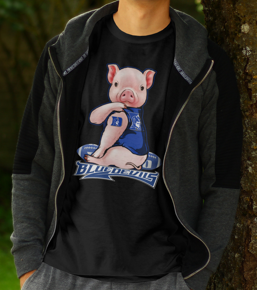 Pig Wearing Duke Blue Devils Jersey With Football Background T-Shirt