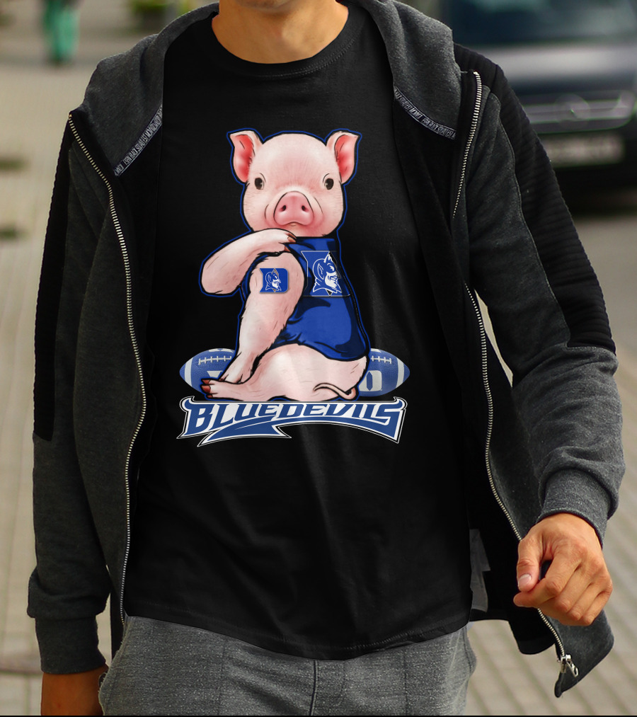 Pig Wearing Duke Blue Devils Jersey With Football Background T-Shirt