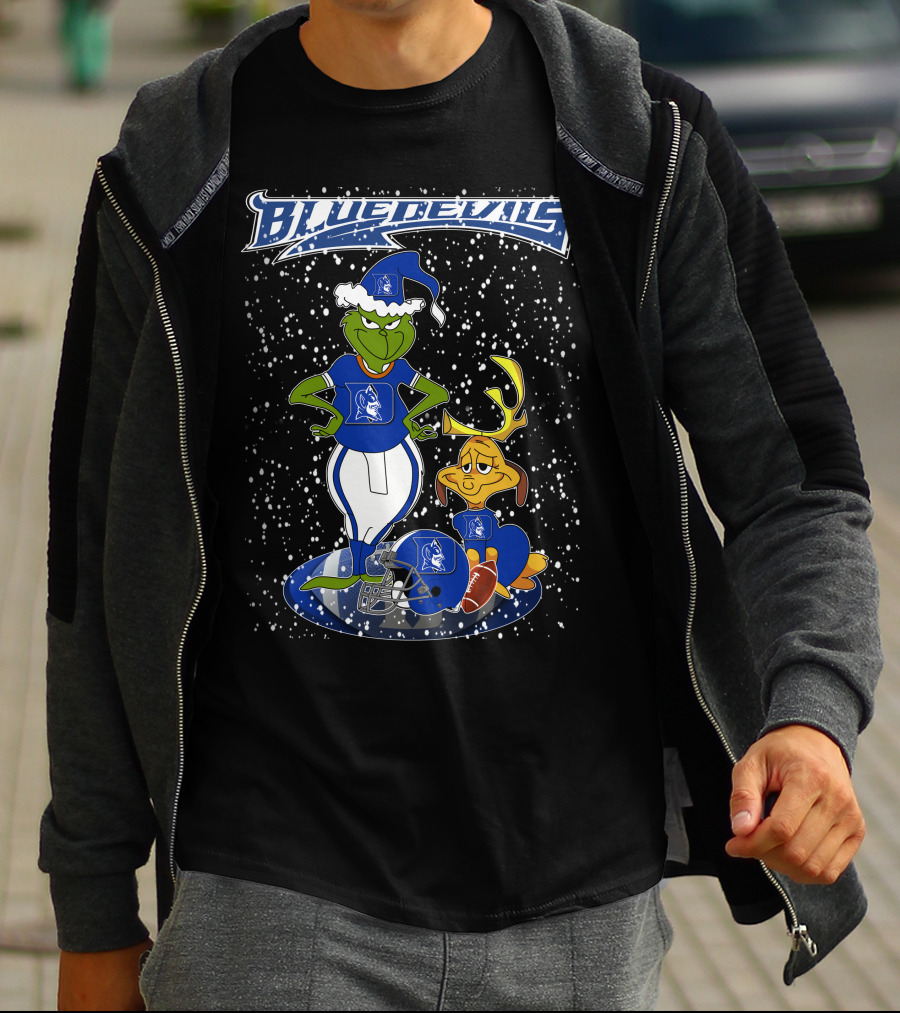 Grinchxmas Blue Devils Snowy Football Fan T-Shirt