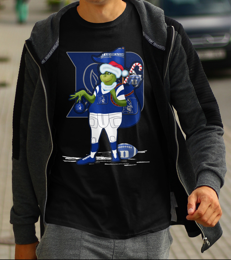 Grinchxmas Duke Blue Devils Football Santa Claus Festive Crossover T-Shirt
