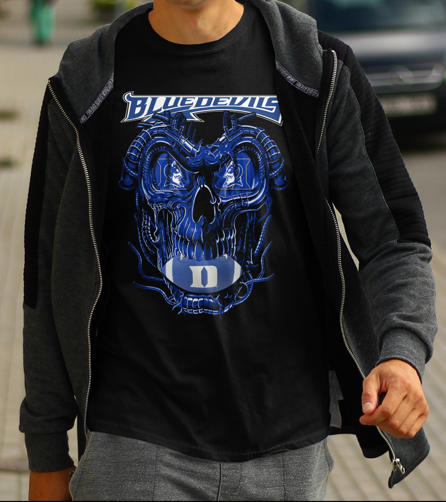 Dragonskull Duke Blue Devils Cybernetic Skull Football Faceplate T-Shirt