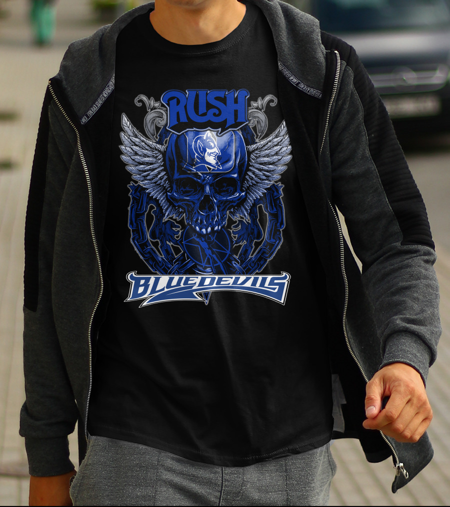 Rush Duke Blue Devils Winged Skull Emblem T-Shirt