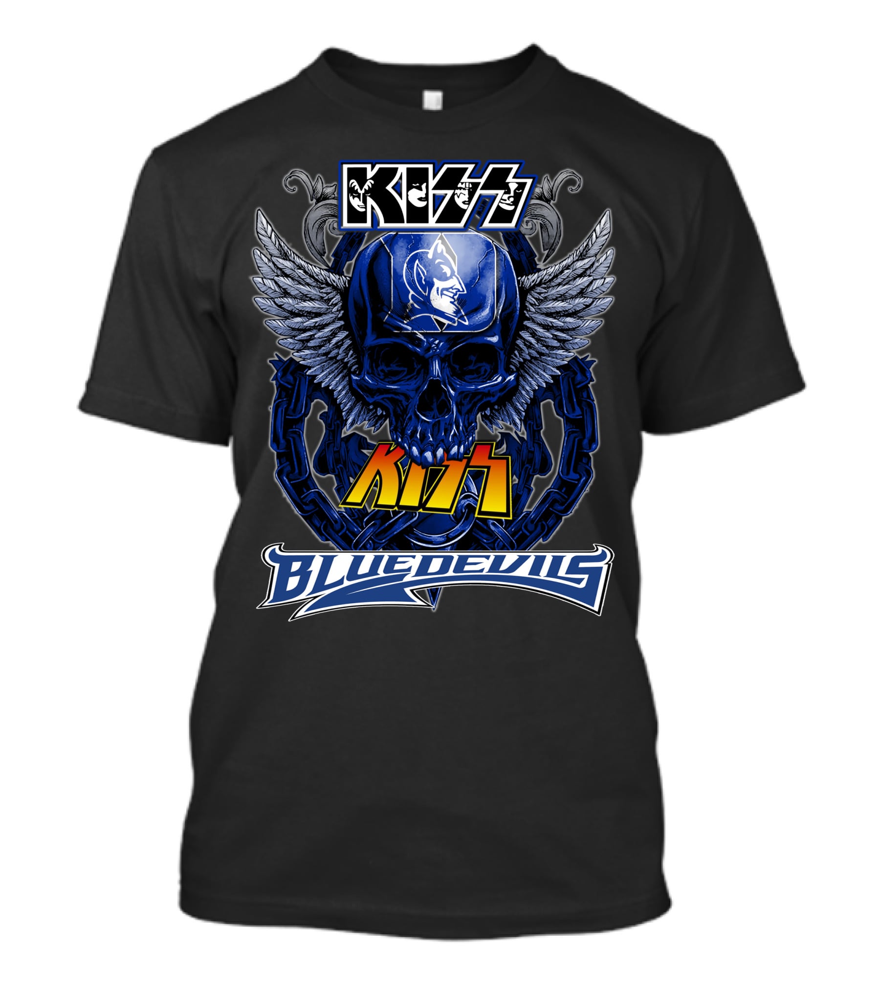 Kiss Blue Devils Skull Wings Chain T-Shirt