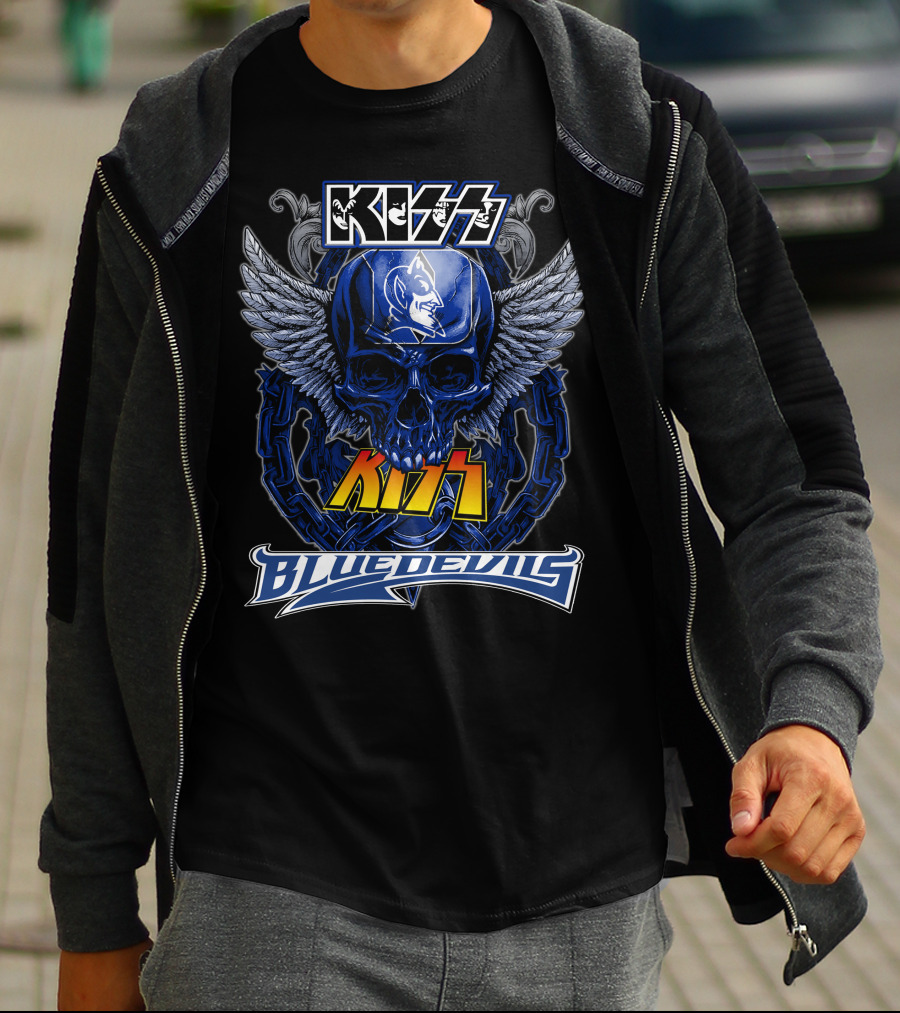 Kiss Blue Devils Skull Wings Chain T-Shirt