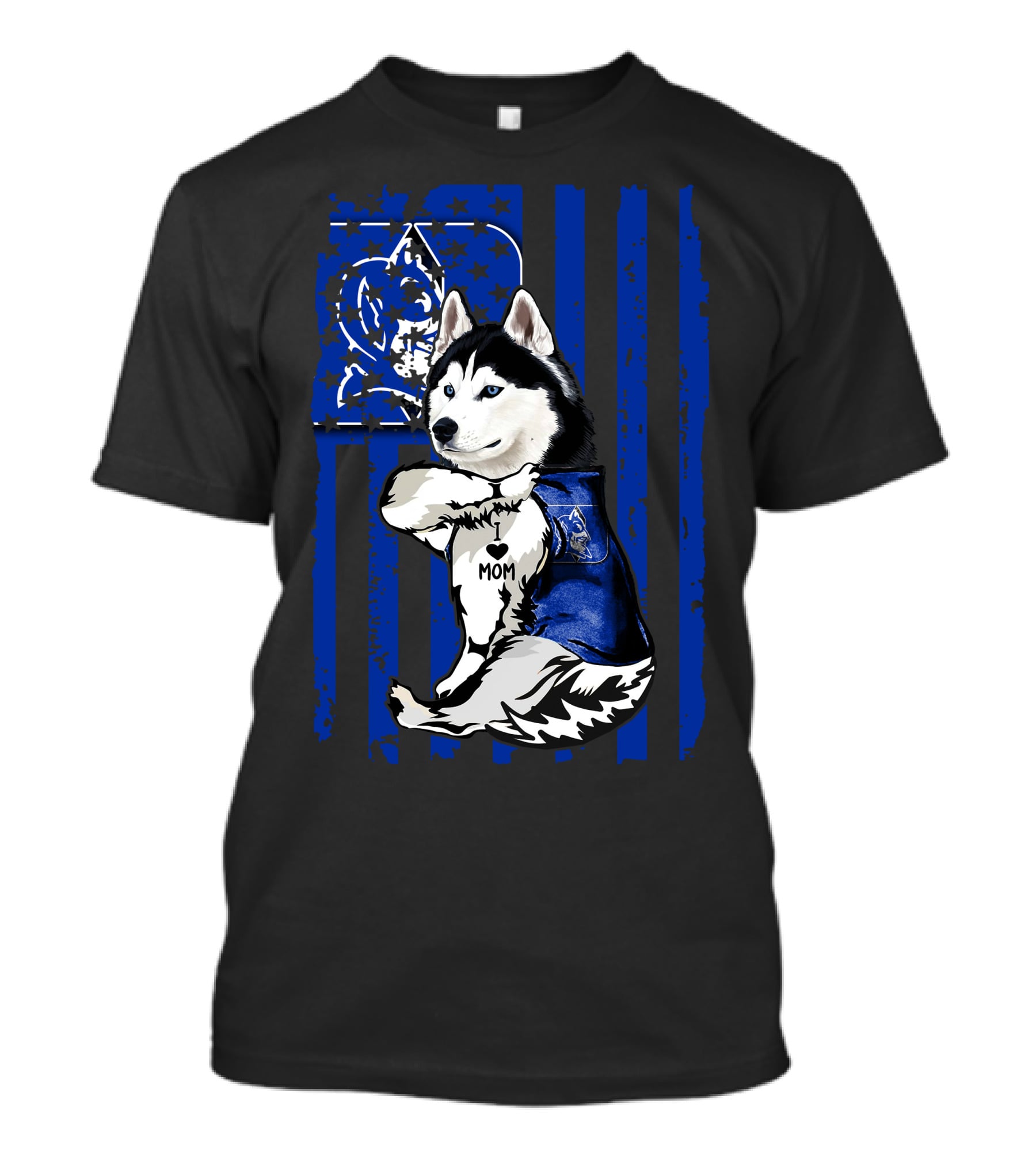Siberian Husky Duke Blue Devils I Love Mom T-Shirt