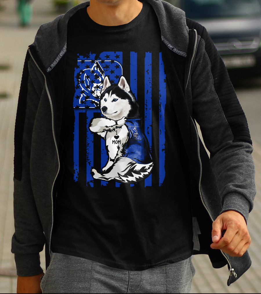 Siberian Husky Duke Blue Devils I Love Mom T-Shirt