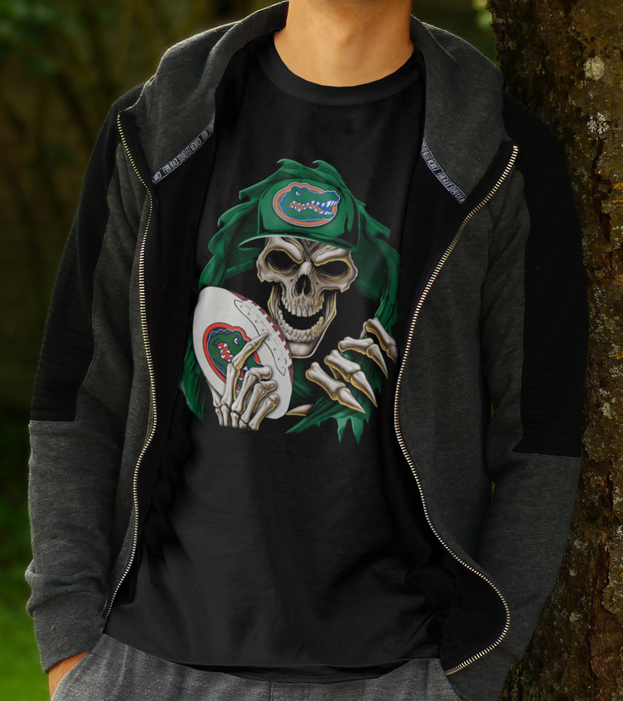 Skullbong Florida Gators Skeleton With Football And Logo T-Shirt