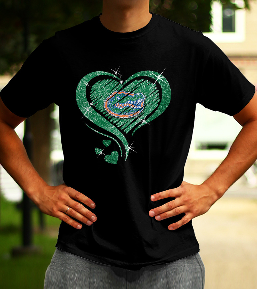Florida Gators Glitter Heart Diamond Sparkle T-Shirt