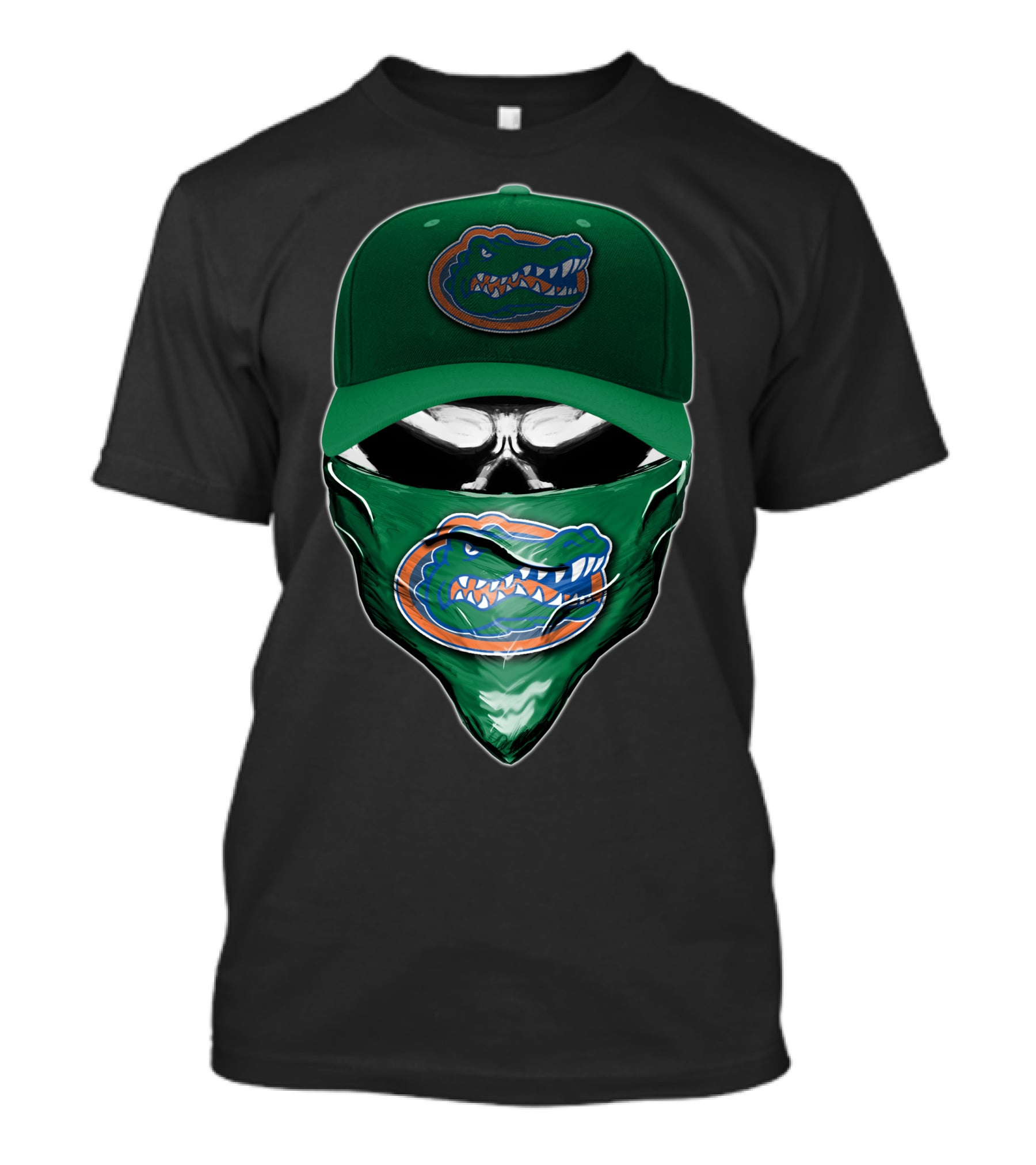 Skull With Florida Gators Logo And Green Cap T-Shirt