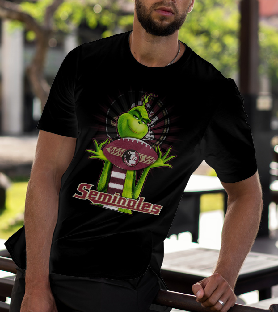 Grinch Holding Football Florida State Seminoles Fan T-Shirt