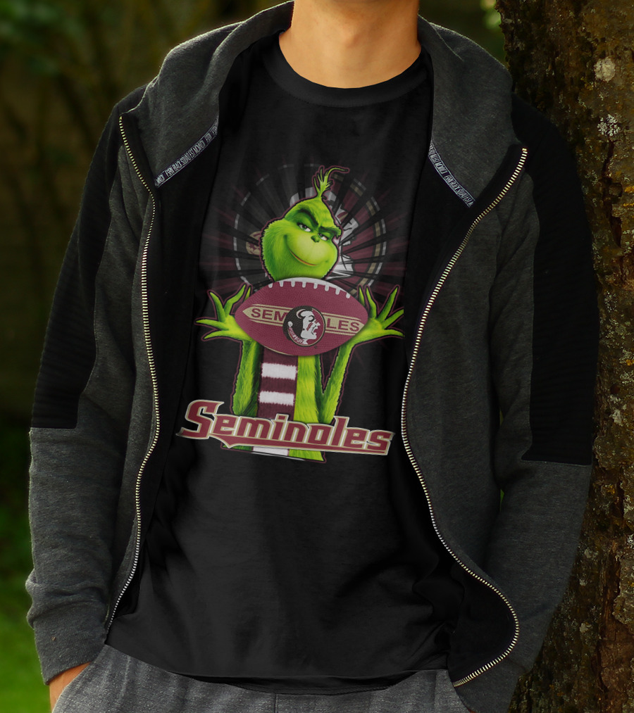Grinch Holding Football Florida State Seminoles Fan T-Shirt
