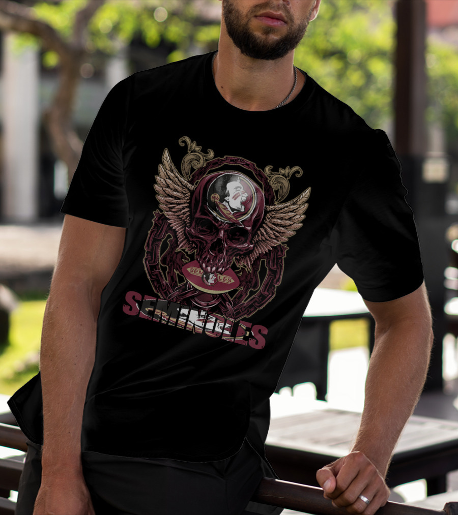 Seminoles Skull With Wings And Football T-Shirt