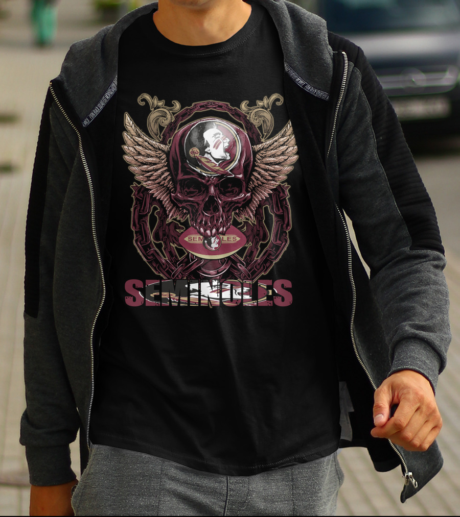 Seminoles Skull With Wings And Football T-Shirt