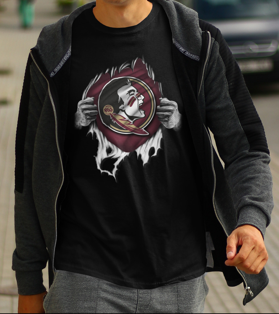 Torn Florida State Seminoles Ripped Logo Hands T-Shirt