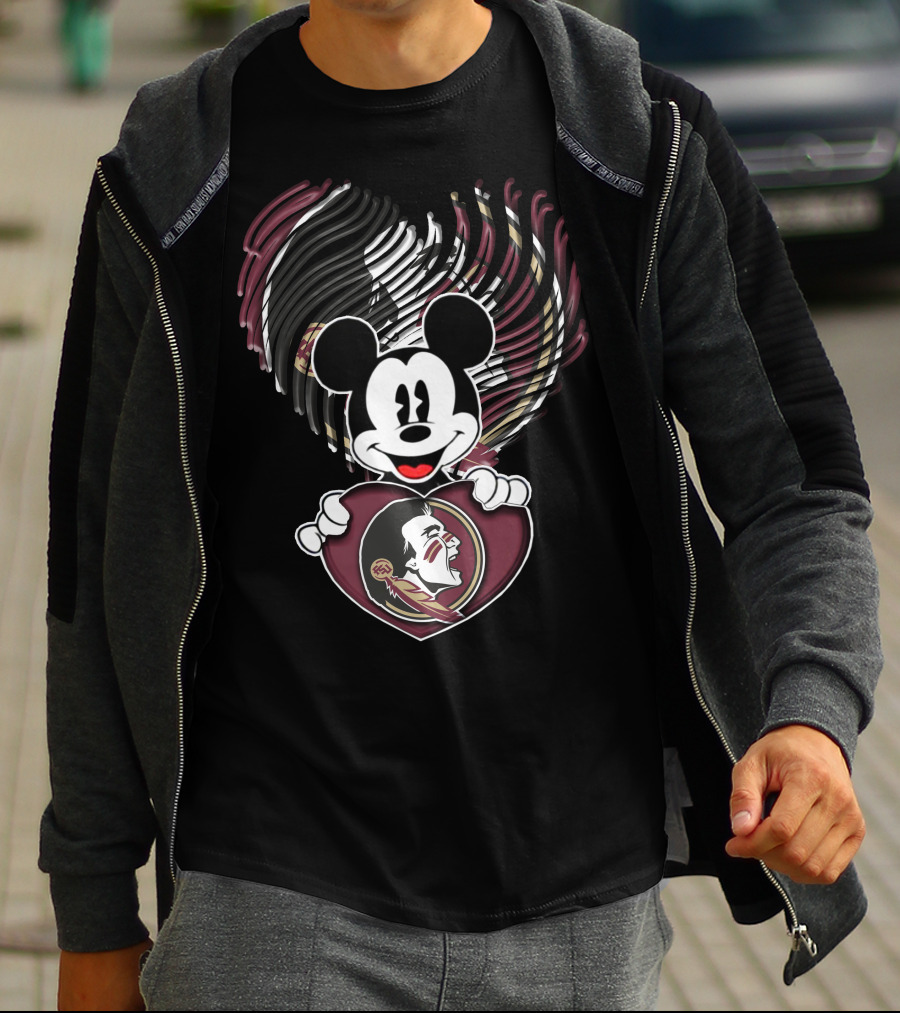 Mickey Mouse Florida State Seminoles Heart T-Shirt