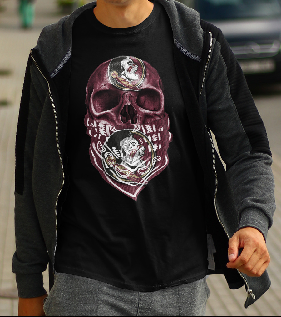 Skull With Florida State Seminoles Logo Bandana T-Shirt