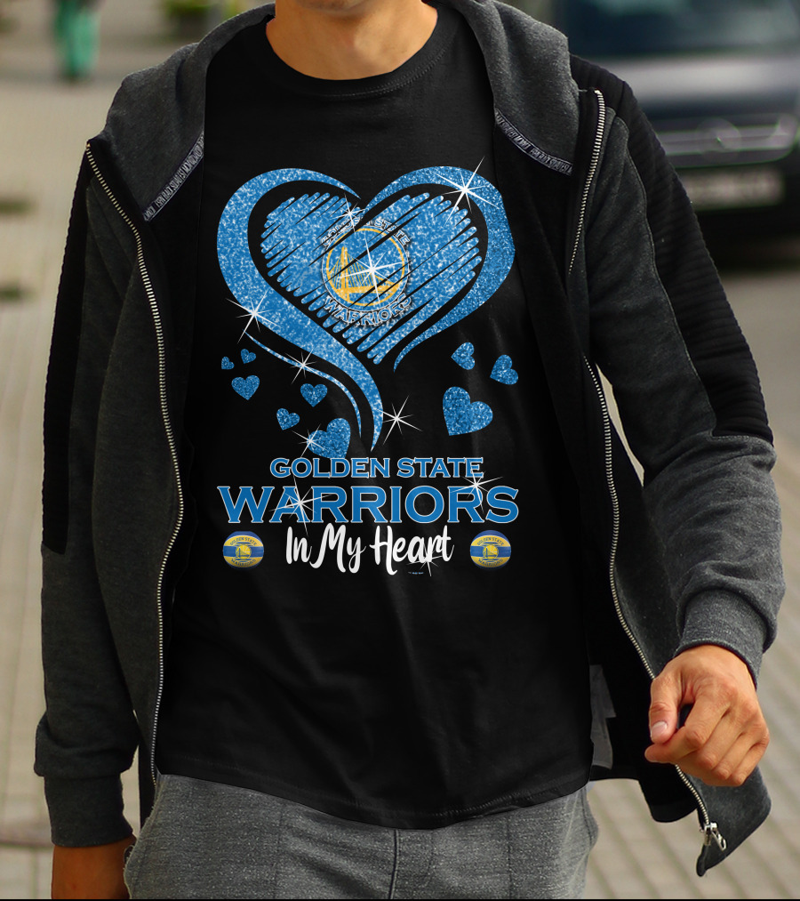 Golden State Warriors In My Heart Sparkling Logo Hearts T-Shirt