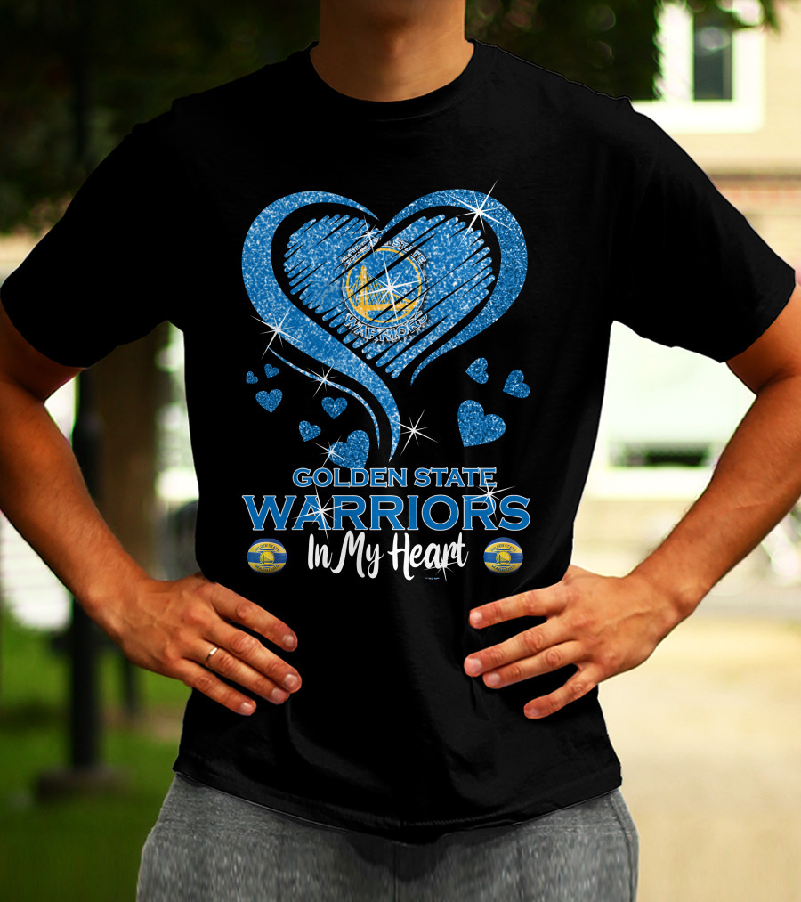 Golden State Warriors In My Heart Sparkling Logo Hearts T-Shirt