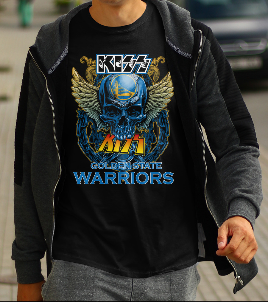 Kiss Golden State Warriors Blue Skull With Wings And Chains T-Shirt