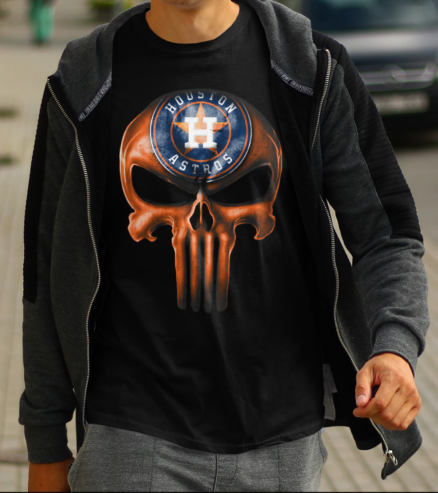 Skull With Houston Astros Baseball Emblem T-Shirt