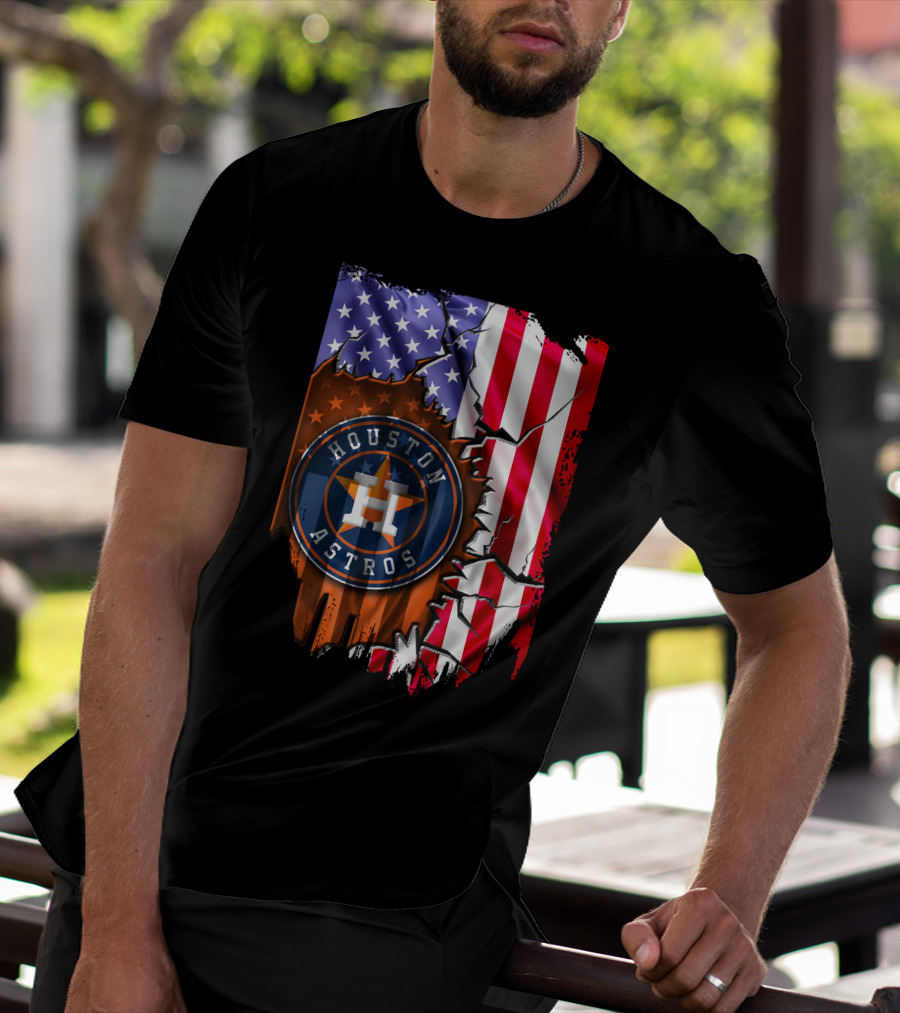 Houston Astros American Flag Torn T-Shirt