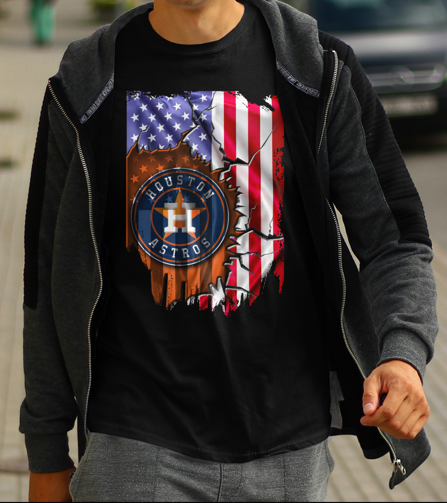 Houston Astros American Flag Torn T-Shirt