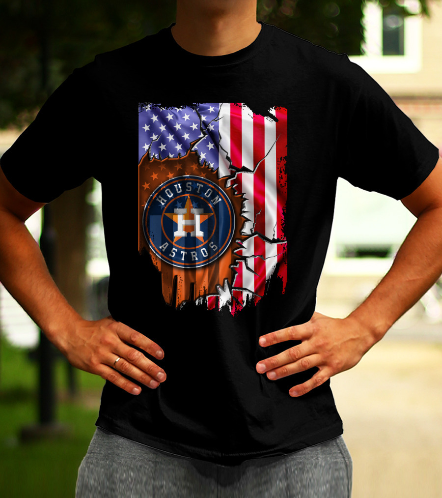Houston Astros American Flag Torn T-Shirt