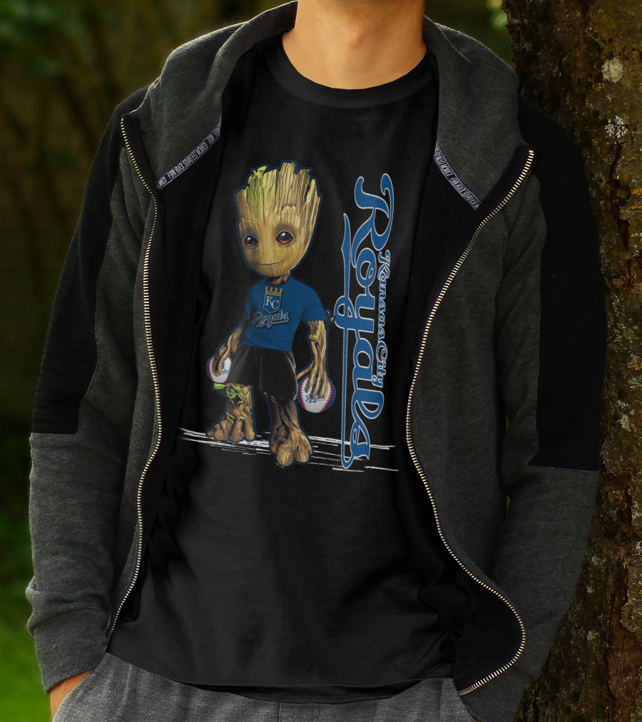 Groot Kansas City Royals Baseball Fan Character With Team T-Shirt